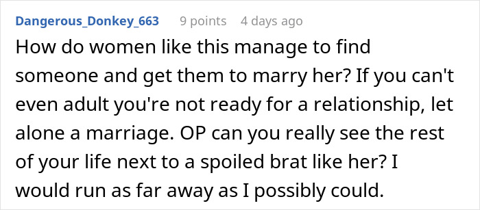 A Reddit comment on a white background, questioning a wife's behavior and the husband's sanity on their honeymoon.