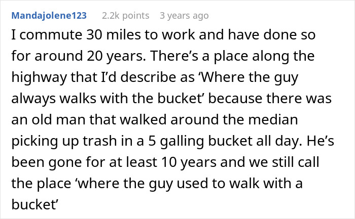 A screenshot showing a comment from user Mandajolene123 about a funny neighbor running stalker, a man with a bucket. A screenshot showing a comment from user Mandajolene123 about a funny neighbor running stalker, a man with a bucket.