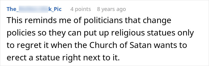 A Reddit comment from The_****k_Pic, 8 years ago, drawing a "Cathartic" comparison about politicians and religious statues. A Reddit comment from The_****k_Pic, 8 years ago, drawing a "Cathartic" comparison about politicians and religious statues.