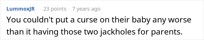 Comment about curses on baby and parents involved