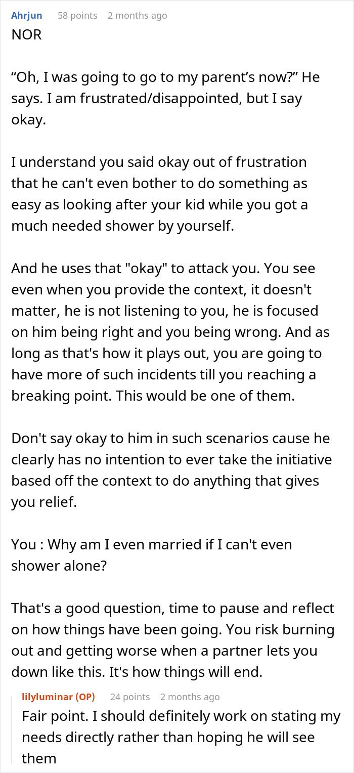 Advice on relationship strain from husband neglecting wife during her shower with sick kids Advice on relationship strain from husband neglecting wife during her shower with sick kids