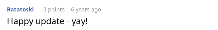 Brief comment celebrating happy update