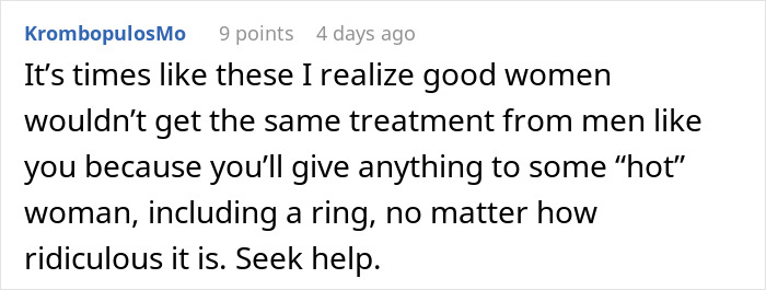 A Reddit comment about a guy and his wife on their honeymoon, suggesting he needs help and questioning his sanity.