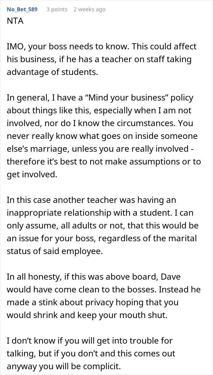 English Teacher Tells Students Her Coworker Has A Wife And Child, Learns Why He Kept It A Secret