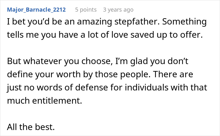 Comment praising kindness and love in a story about toxic parents
