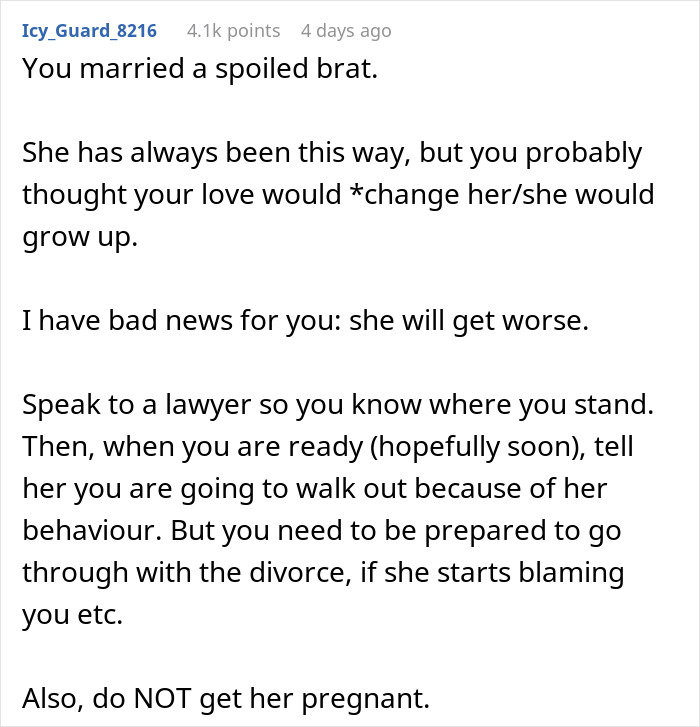 Reddit advice from user Icy_Guard_8216, cautioning a guy whose wife behaves poorly on their honeymoon.