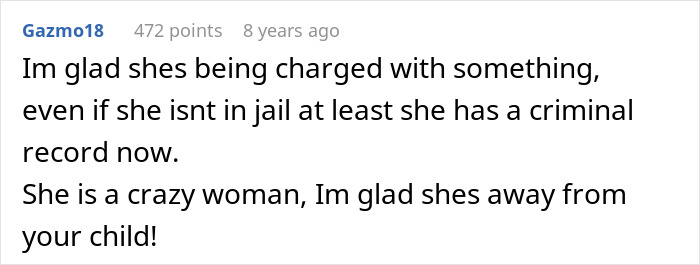 A Reddit comment from user Gazmo18, receiving 472 points, expressing relief about MIL being charged due to grandkids allergies.