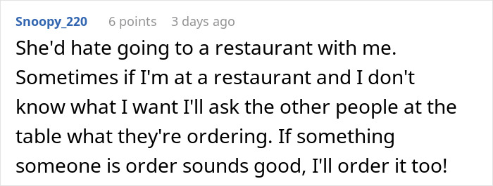User shares personal restaurant ordering habits related to tantrum story