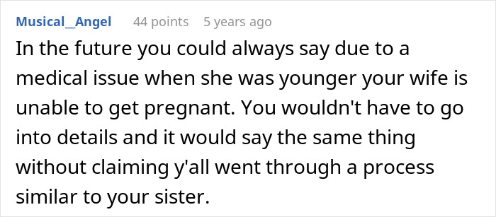 Comment suggesting medical reason for infertility in adoption discussion Comment suggesting medical reason for infertility in adoption discussion