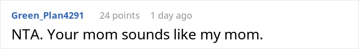 Comment agreeing mom sounds like user's mom in cleaning criticism story Comment agreeing mom sounds like user's mom in cleaning criticism story