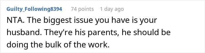 Comment highlighting husband's lack of effort during in-laws' visits, urging him to help more Comment highlighting husband's lack of effort during in-laws' visits, urging him to help more