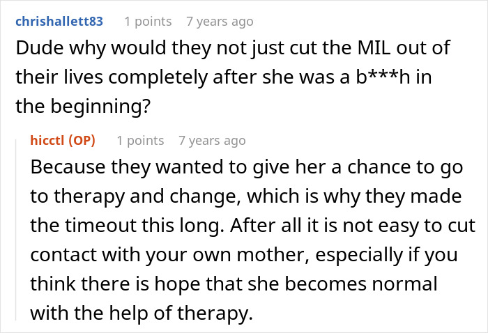 Comment on why the family gave racist MIL a chance to change with therapy Comment on why the family gave racist MIL a chance to change with therapy