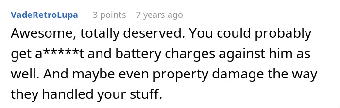 Comment suggesting legal actions could be taken for damage and a***e
