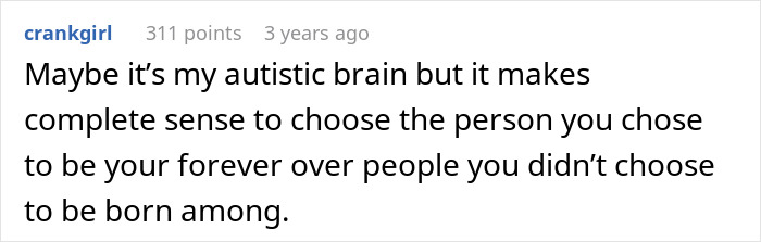 Comment about choosing family over people you didn't choose and autism perspective
