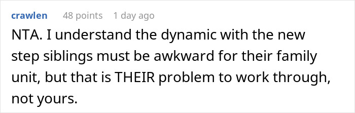 A comment supporting the wealthy woman spoiling her niece, stating the stepsiblings' jealousy is their parents' problem to resolve.