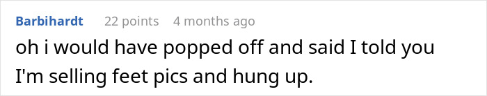 A reddit comment from Barbihardt about a wife's job. The user jokes about selling feet pics in response to a husband's sudden interest.