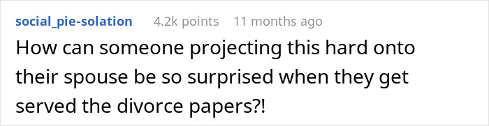 Comment on projecting onto spouse and surprise at receiving divorce papers in paternity test demand Comment on projecting onto spouse and surprise at receiving divorce papers in paternity test demand