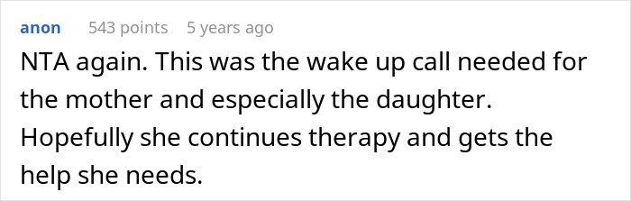 User noting therapy importance in teenage stepdaughter legal conflict