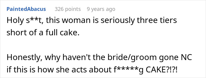 Comment on woman’s extreme behavior over wedding cake tiers Comment on woman’s extreme behavior over wedding cake tiers