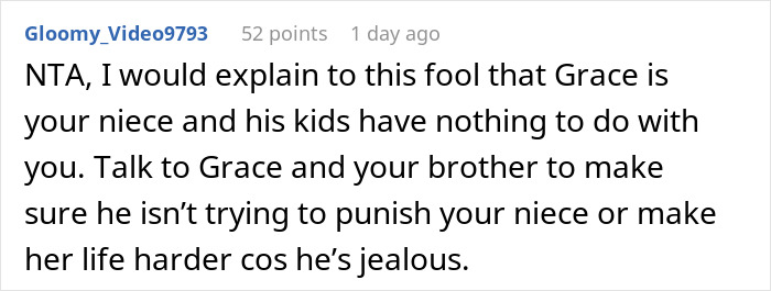 A comment section on a post about a wealthy woman spoiling her niece, with stepsiblings getting jealous.