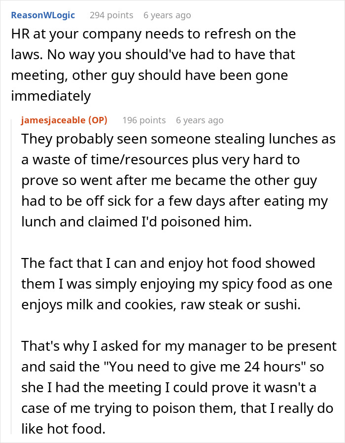 Reddit thread discusses a chili-stealing Office Food Thief and their HR involvement, leading to their firing. Reddit thread discusses a chili-stealing Office Food Thief and their HR involvement, leading to their firing.
