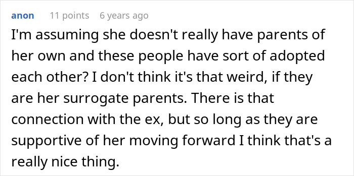 Comment explaining surrogate parents walking bride down aisle after late husband's d***h