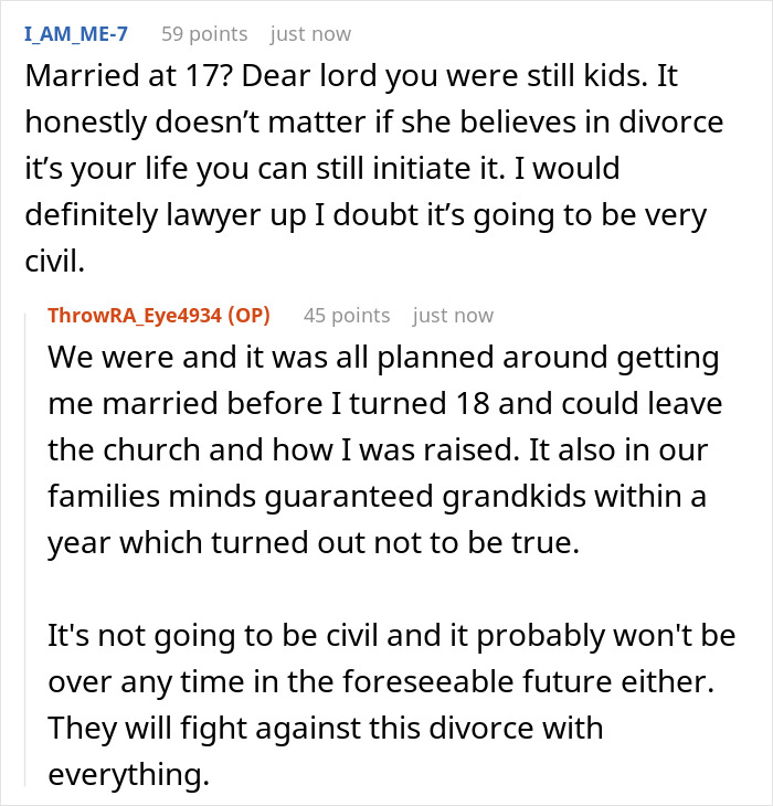 Insights on marrying at 17 and divorce difficulties