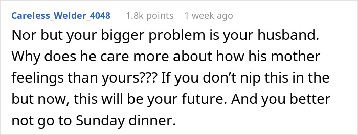 Screenshot of comment criticizing husband for siding with mother over wife Screenshot of comment criticizing husband for siding with mother over wife