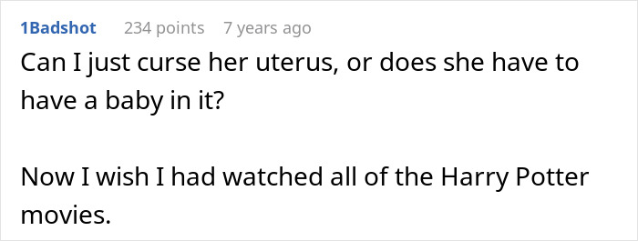Comment joking about cursing a uterus and Harry Potter movies