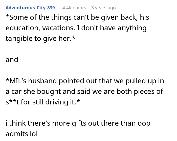 Reddit comment about unreturned gifts and tension in $60K wedding family conflict