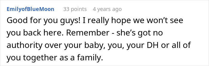 Reddit comment about a MIL disowning grandchild over circumcision, emphasizing the baby's parents' authority.