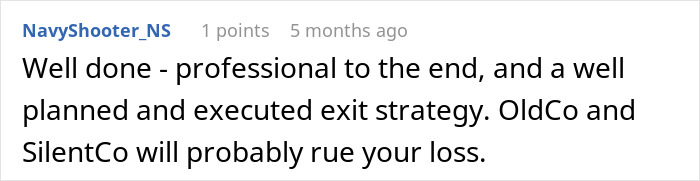A Reddit comment praising an employee's professional exit strategy, causing a panicking company to fix their mistake.