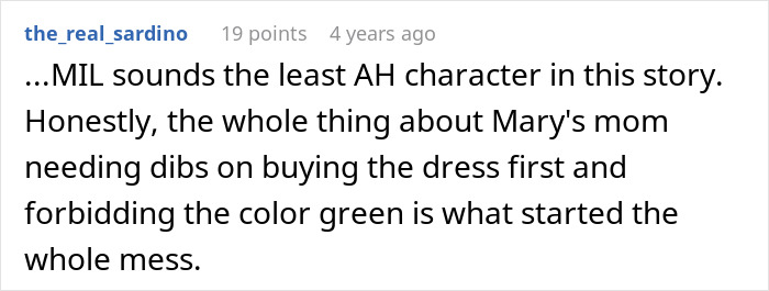 MIL Throws A Pity Party Over Not Wearing Green For Son's Wedding, Plans To Switch Dresses Anyway MIL Throws A Pity Party Over Not Wearing Green For Son's Wedding, Plans To Switch Dresses Anyway
