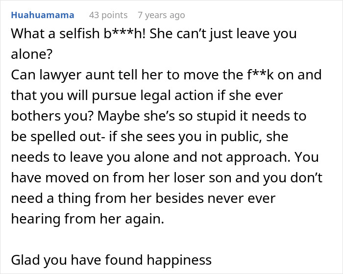Comment advising legal action against toxic mother-in-law stalking Comment advising legal action against toxic mother-in-law stalking