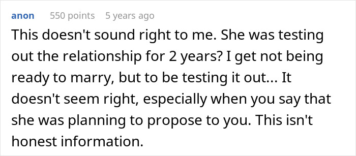 Comment questioning honesty in woman keeps demanding boyfriend propose until he does it right
