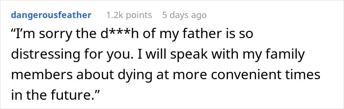 Reply mocking boss about distress over father's d***h and funeral time