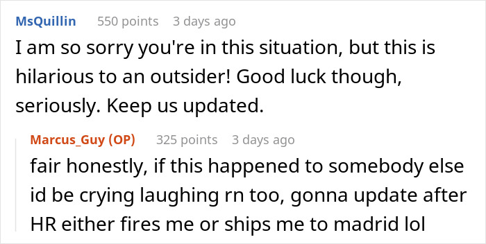 User finds situation hilarious and wishes good luck in basic Spanish learning User finds situation hilarious and wishes good luck in basic Spanish learning