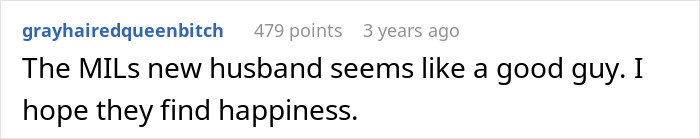 Reddit comment hoping MIL finds happiness with new husband