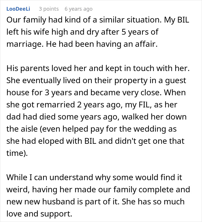 Sharing a story about late husband's parents walking bride down the aisle