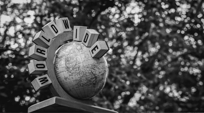 Black and white globe with wooden blocks spelling worldwide illustrating human body bone facts Black and white globe with wooden blocks spelling worldwide illustrating human body bone facts