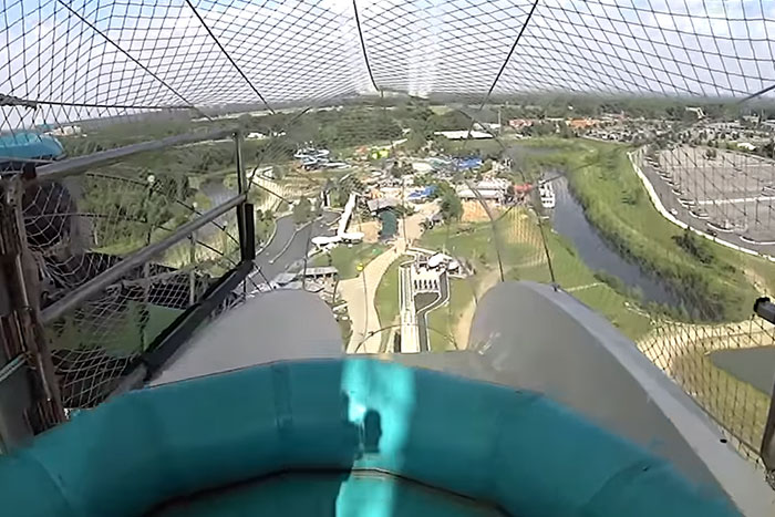 View from top of a water slide at a park, related to dark Wikipedia rabbit holes