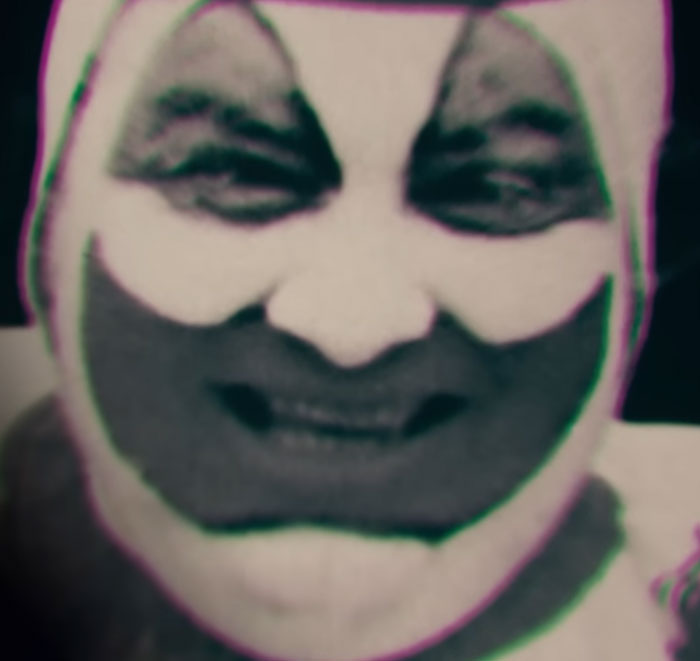 Distorted image of a man in clown makeup linked to shocking serial killer facts