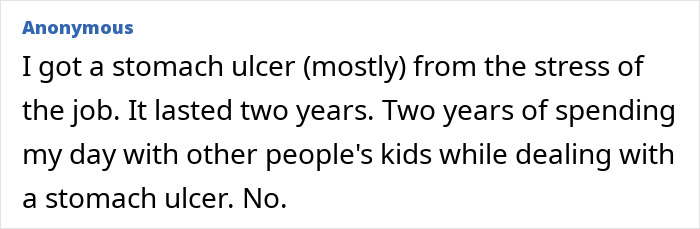 Teacher suffers stomach ulcer from job stress spending two years with other people’s kids