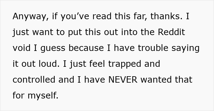 Expressing feelings of being trapped and controlled in a traditional SAHM role on Reddit