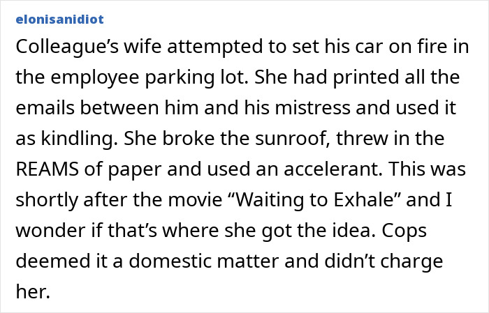 Colleague’s wife attempts to burn his car in office parking lot using emails as kindling