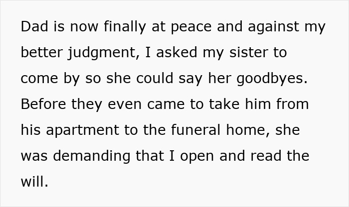 Woman Leeches Off Sick Dad For Years, Shamelessly Demands Half Of Inheritance He Left For Sister Woman Leeches Off Sick Dad For Years, Shamelessly Demands Half Of Inheritance He Left For Sister
