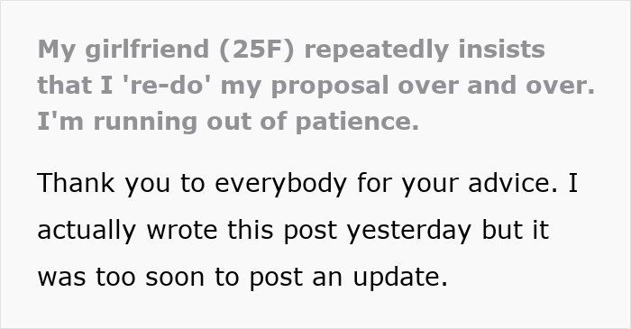 Post about girlfriend demanding redo of a marriage proposal