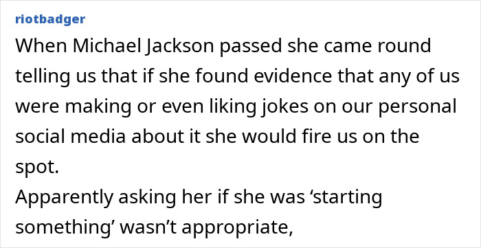 Boss threatens to fire staff for jokes on social media after Michael Jackson's d***h.