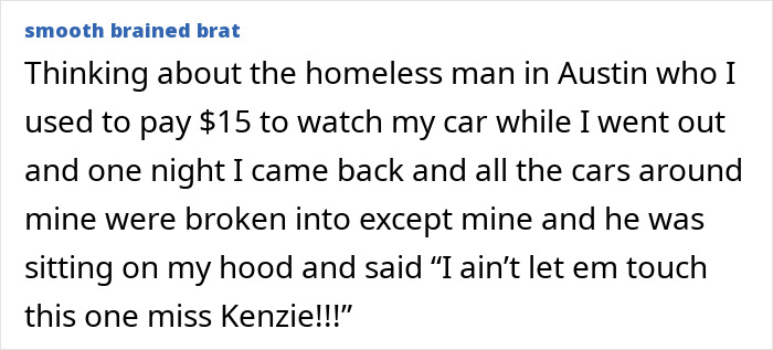 Austin homeless man protects a car from break-ins while being paid