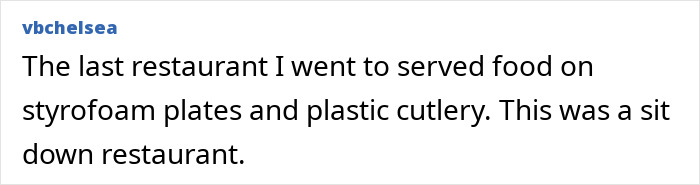 Restaurant red flags serving food on styrofoam plates and plastic cutlery